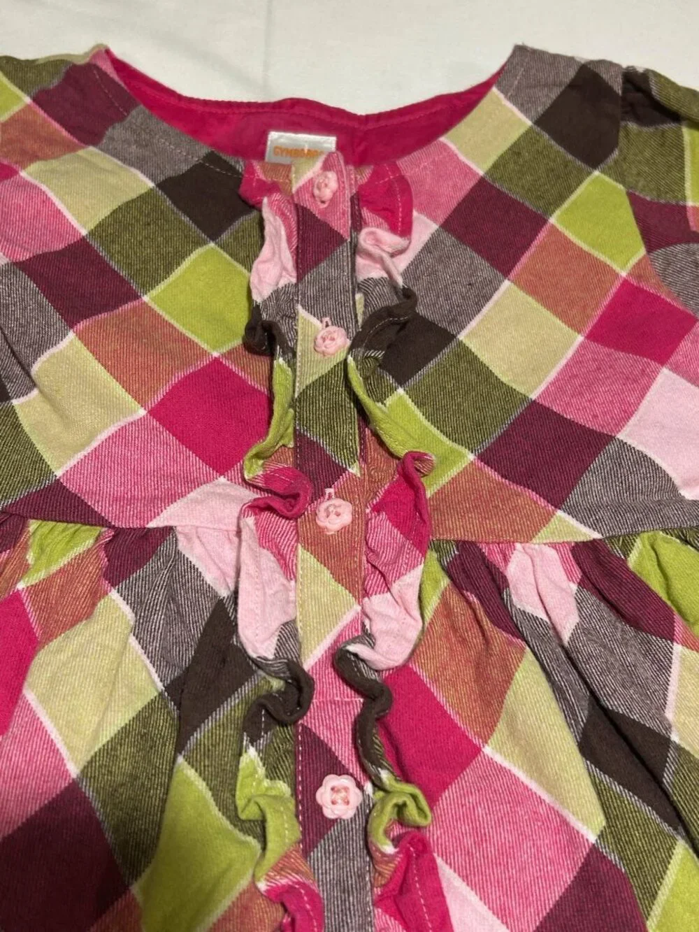 Gymboree Girls Size 5T Pink Green Plaid Ruffle Long Sleeve Dress Party